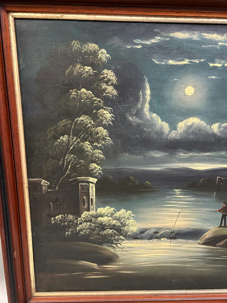 Primitive Moonlight Landscape Oil on Canvas - image 4 of 7