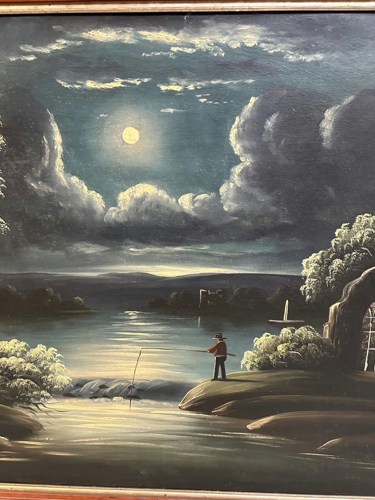 Primitive Moonlight Landscape Oil on Canvas  - image 5 of 7