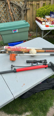 Baseball Bats, Baseball, Air Pumps, and Measuring Wheel - Image 1 of 6