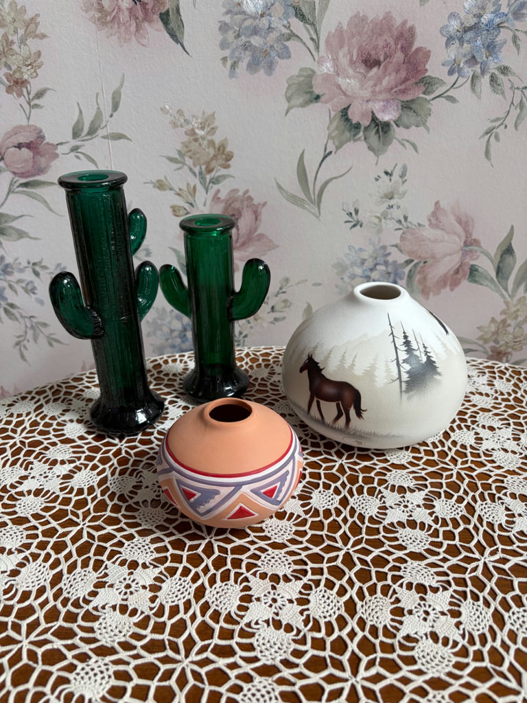 Vintage Native American Pottery & Cactus Candle Sticks - image 1 of 3