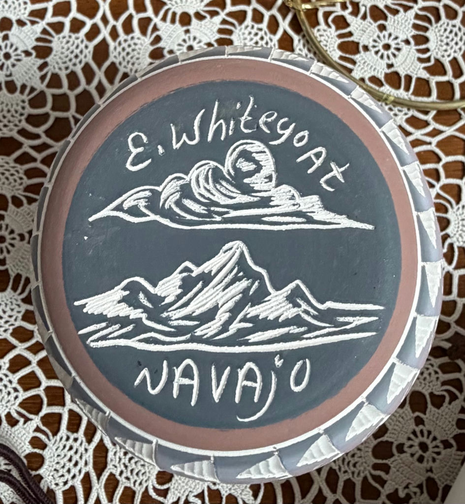 Vintage Hand etched Navajo pottery signed, plus a windchine - image 2 of 3