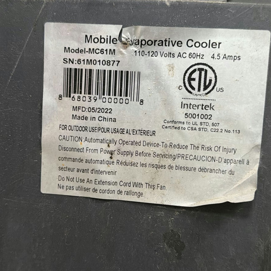 Mobile Evaporative Cooler Model MC61M - image 4 of 5
