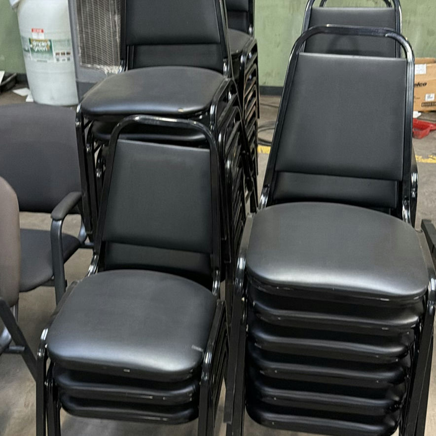 Stackable Black Padded Chairs- 38 total  - image 2 of 4