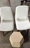 Two White Upholstered Dining Chairs and Woven Accent Stool - thumbnail 3 of 5