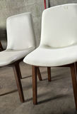 Two White Upholstered Dining Chairs and Woven Accent Stool - thumbnail 5 of 5