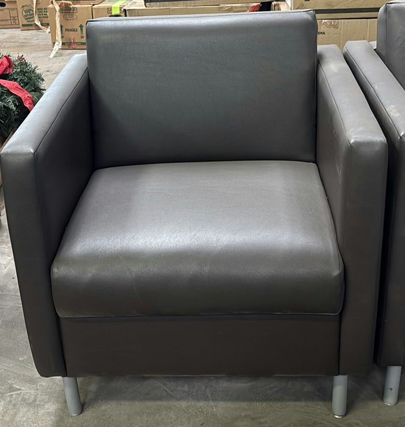 Pair of Gray Faux Leather Armchairs - image 2 of 6