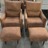 Two Brown Armchairs with Matching Ottomans - thumbnail 1 of 6