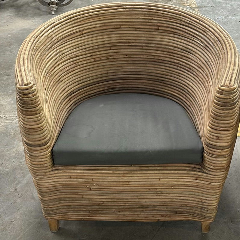 Pair of Rattan Barrel Chairs with Black Cushions - image 2 of 5
