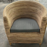 Pair of Rattan Barrel Chairs with Black Cushions - thumbnail 2 of 5