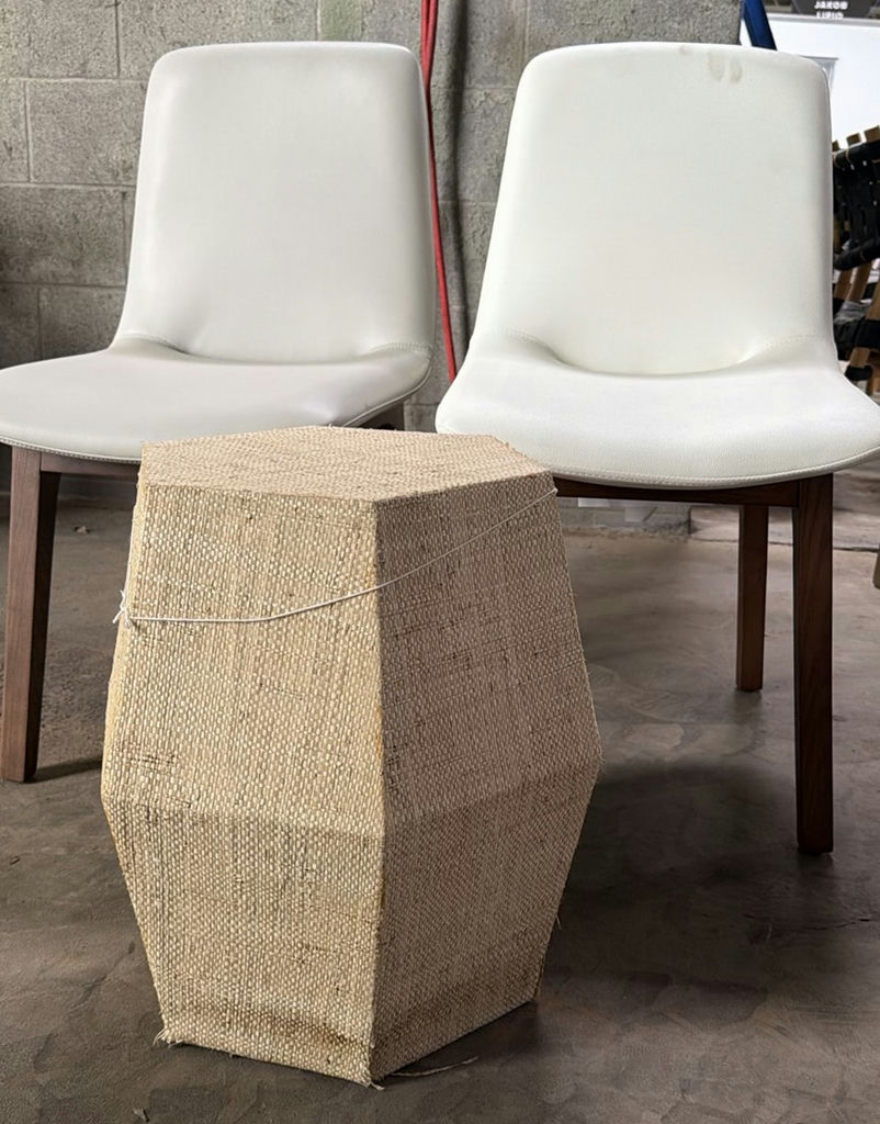 Two White Upholstered Dining Chairs and Woven Accent Stool - image 4 of 5