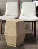 Two White Upholstered Dining Chairs and Woven Accent Stool - thumbnail 4 of 5