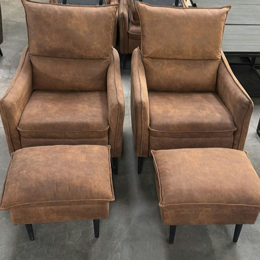 Two Brown Armchairs with Matching Ottomans - image 1 of 6