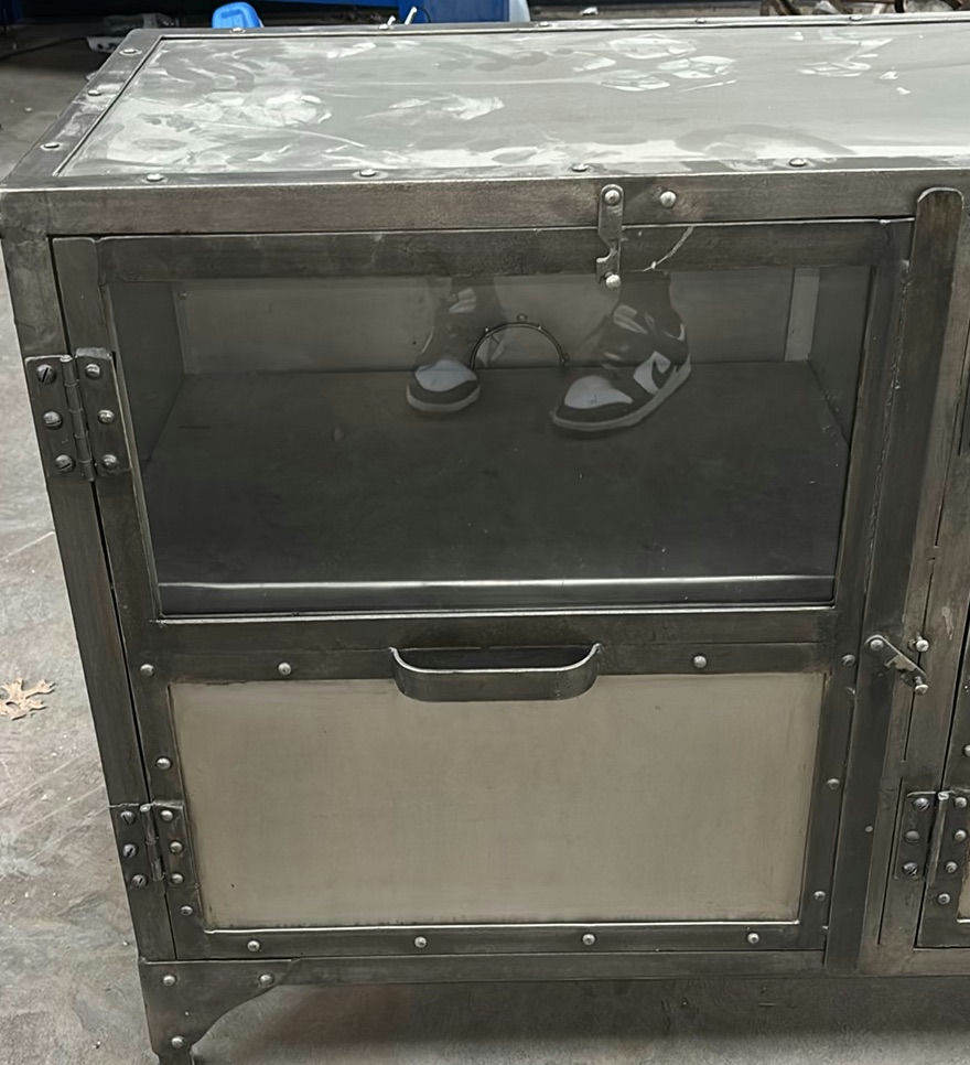 Industrial Metal and Glass Sideboard Cabinet - image 2 of 9
