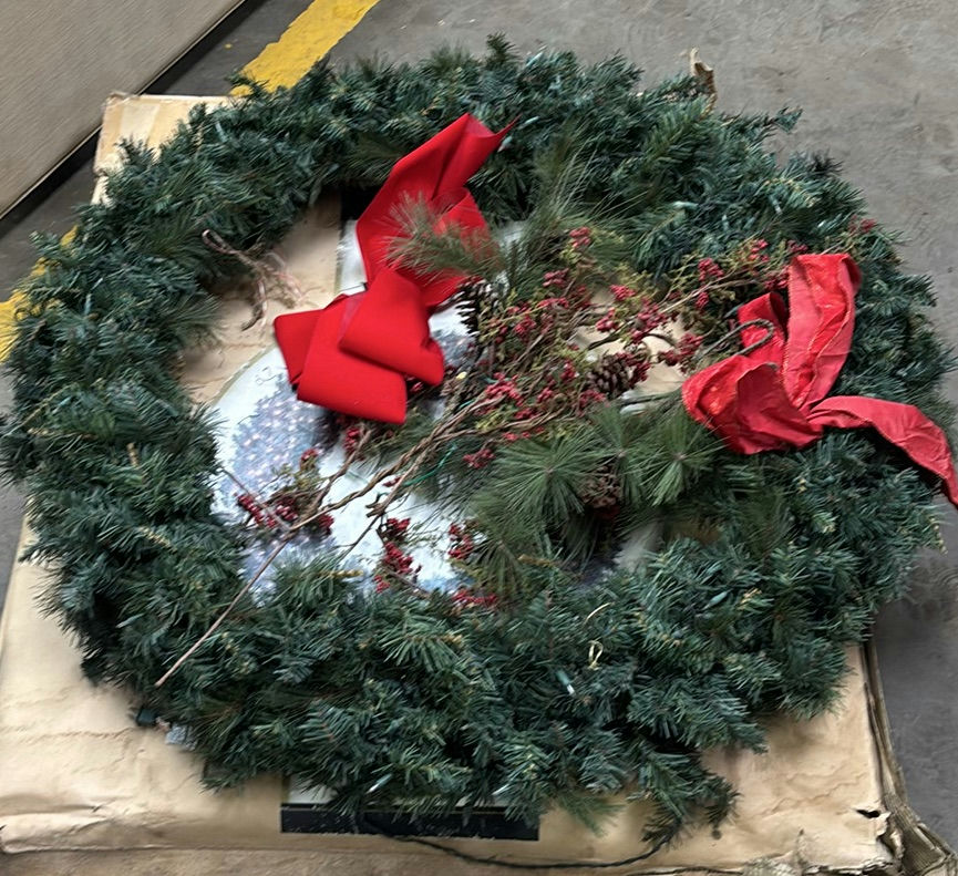 Artificial Christmas Wreath with Red Ribbon and Pinecone Accents - image 1 of 7