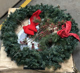 Artificial Christmas Wreath with Red Ribbon and Pinecone Accents - thumbnail 1 of 7