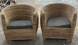 Pair of Rattan Barrel Chairs with Black Cushions - thumbnail 1 of 5