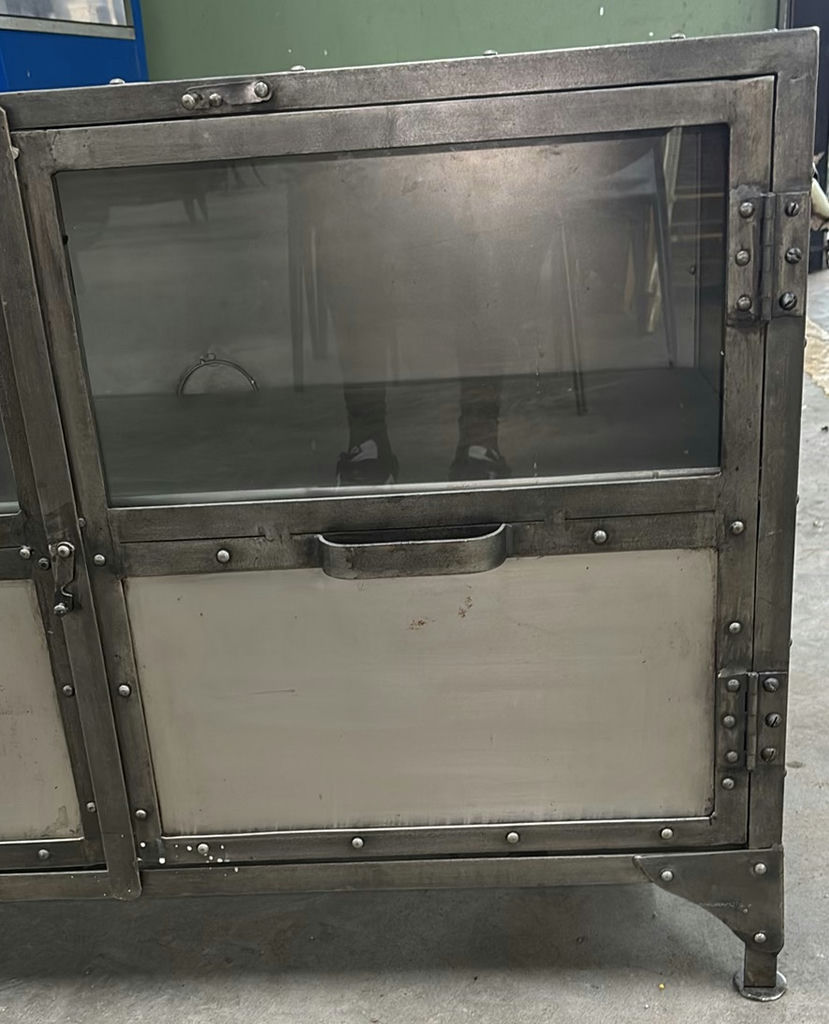 Industrial Metal and Glass Sideboard Cabinet - image 4 of 9
