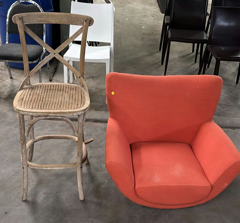 Wooden Bar Stool and Red Armchair - image 1 of 9