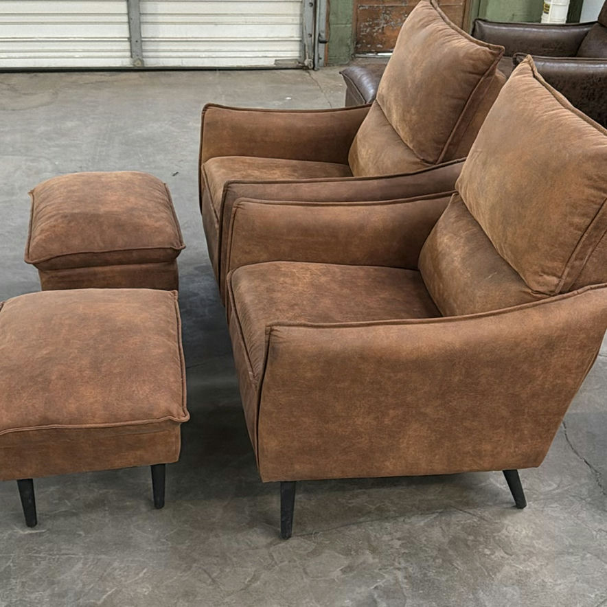 Two Brown Armchairs with Matching Ottomans - image 5 of 6