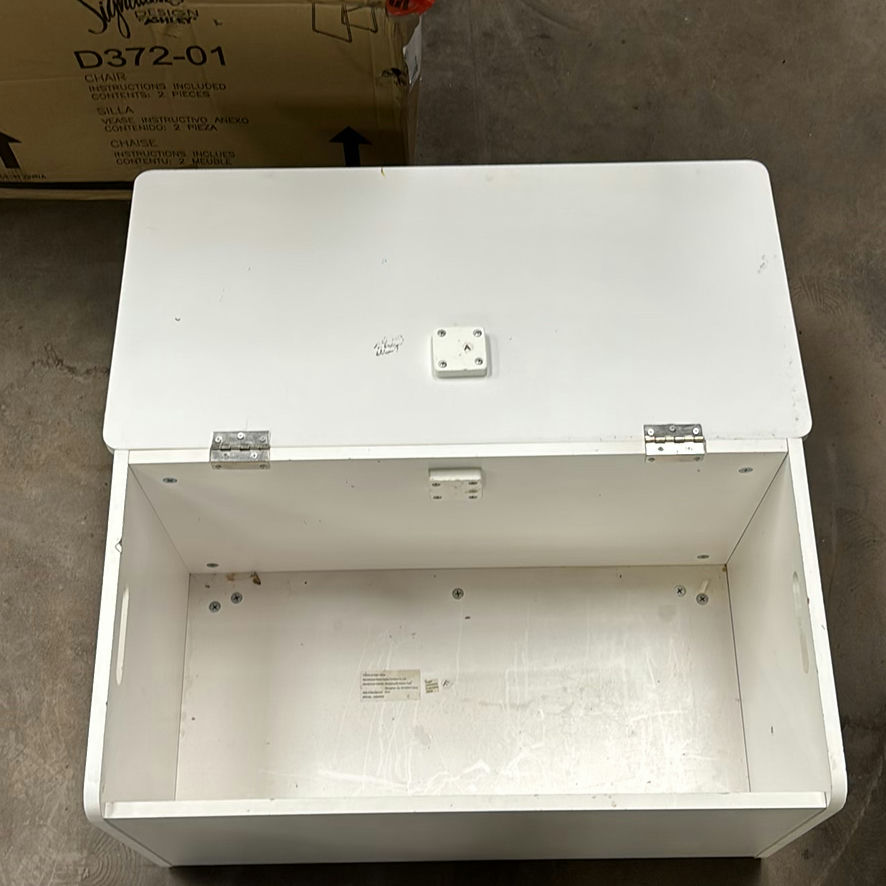 Wooden Writing Desk and White Storage Bench - image 3 of 8