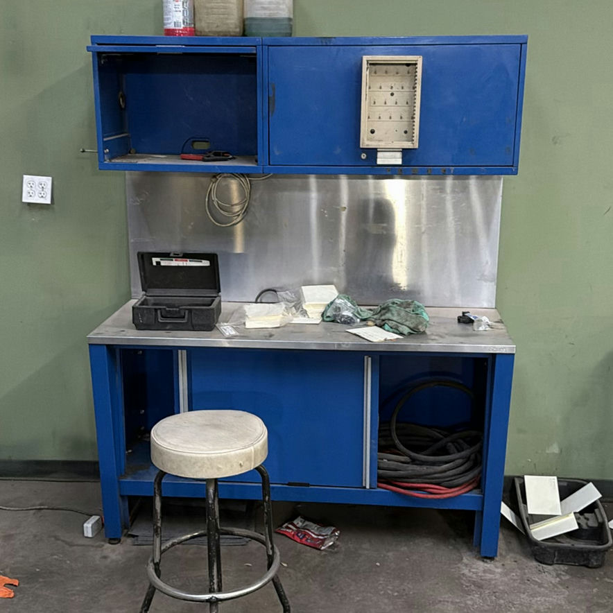 Industrial Metal Workbench with Overhead Cabinets and Stool - image 1 of 5