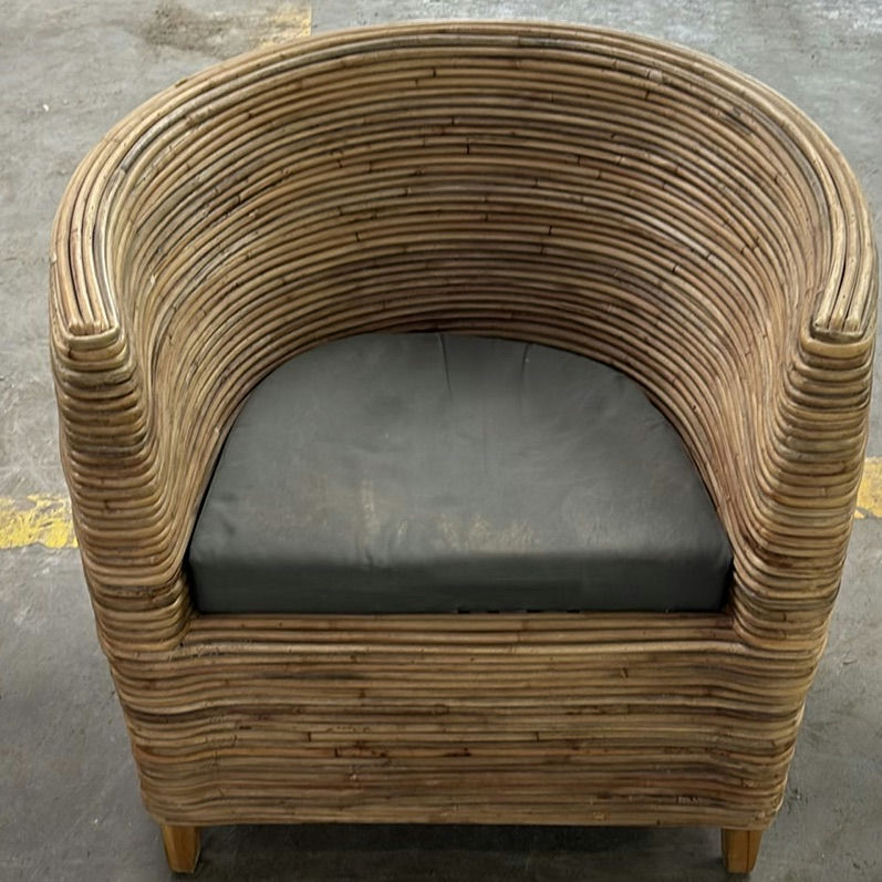 Pair of Rattan Barrel Chairs with Black Cushions - image 4 of 5