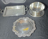 Silver-plated serving ware with glass dishes and hourglass timer - thumbnail 1 of 13