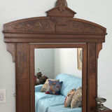 Antique wooden vanity with mirror and marble-topped side shelves - thumbnail 2 of 9