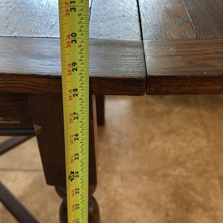 Dark wood dining table with panelled top and turned legs - image 7 of 8
