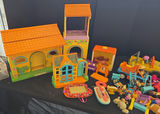 Colorful plastic toy houses and assorted figures - thumbnail 2 of 7