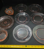 Pink etched glass dinnerware with amber accents - thumbnail 4 of 8