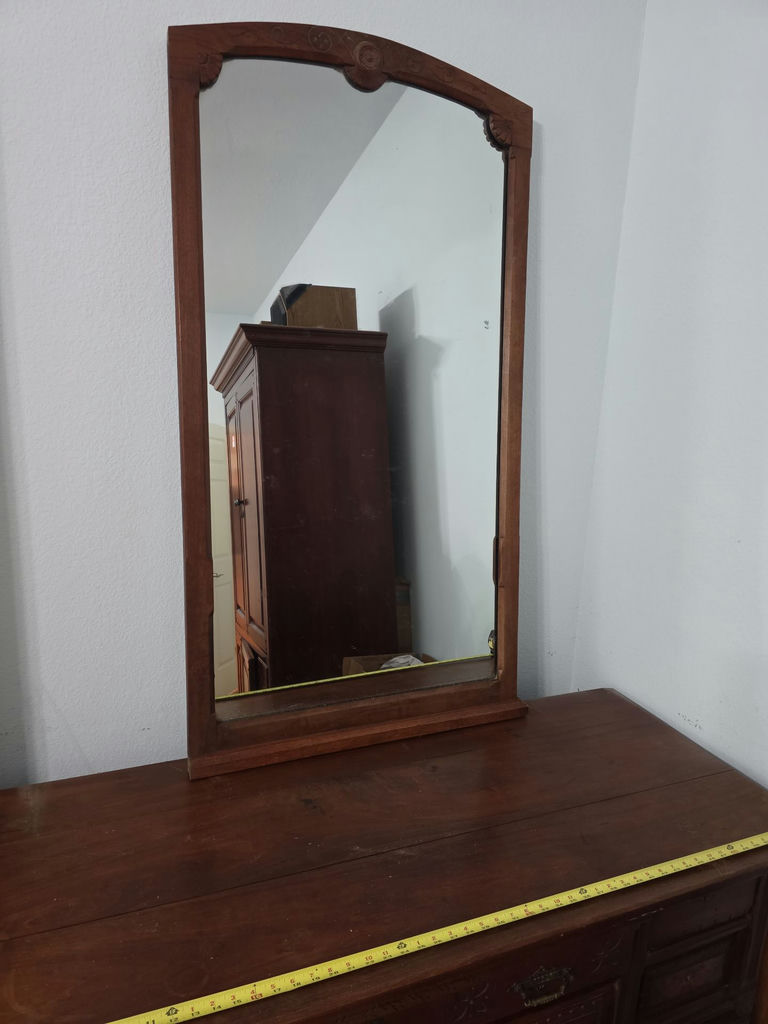 Antique wooden dresser with attached mirror - image 3 of 7