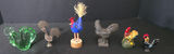 Assorted rooster figurines with decorative glass piece - thumbnail 1 of 6
