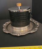 Vintage Silver Plated Ice Bucket and metal leather wrapped ice bucket with floral teacup and saucer on trays - thumbnail 4 of 4