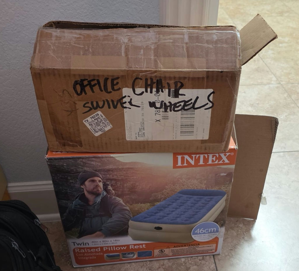 Assorted slide trays, casters, bag, and air mattress - image 4 of 7