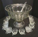 Crystal punch bowl with pedestal and twelve glass cups - thumbnail 3 of 5