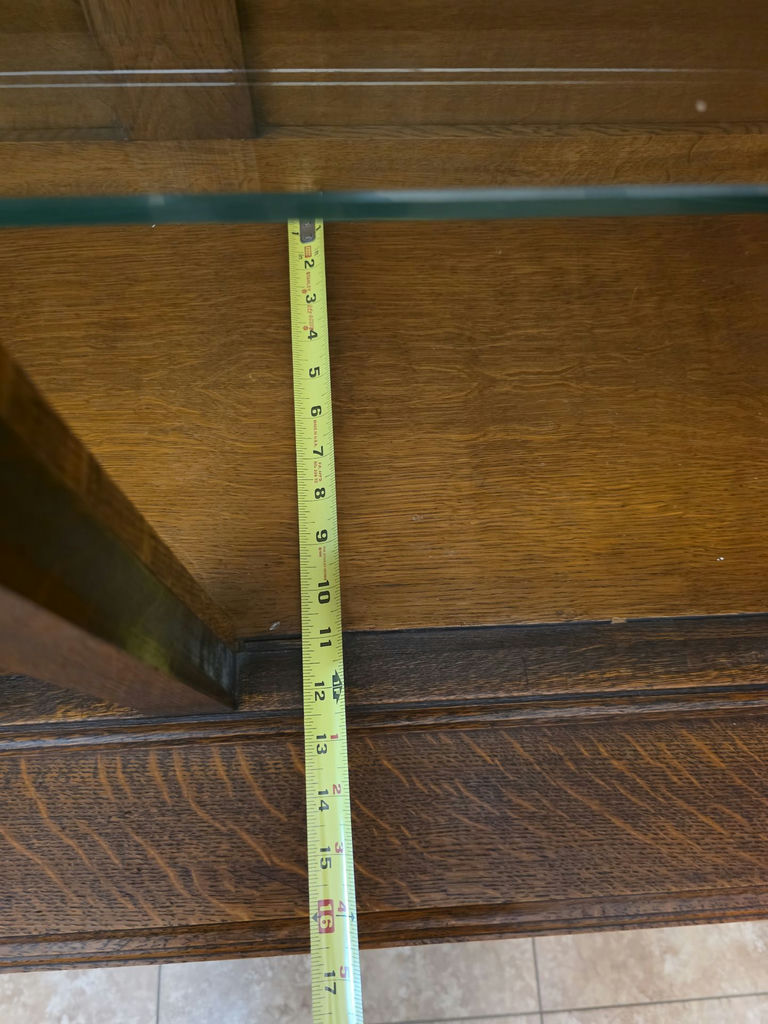 Oak china cabinet with glass display and carved lower storage - image 5 of 7