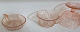 Pink ribbed glassware: cup, small dish, and inverted dessert bowls - thumbnail 2 of 3