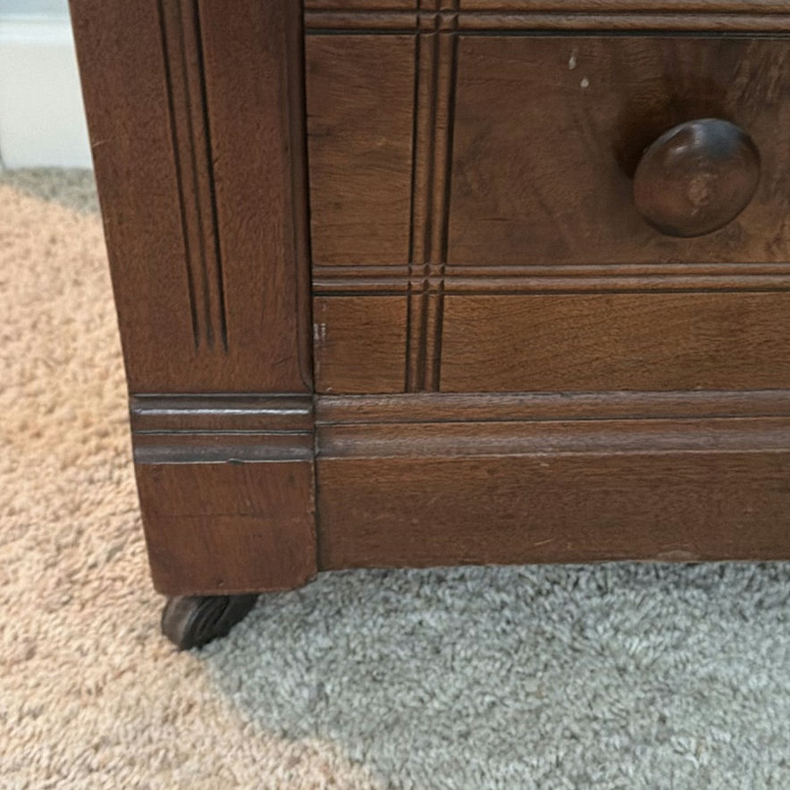 Antique wooden vanity with mirror and marble-topped side shelves - image 9 of 9