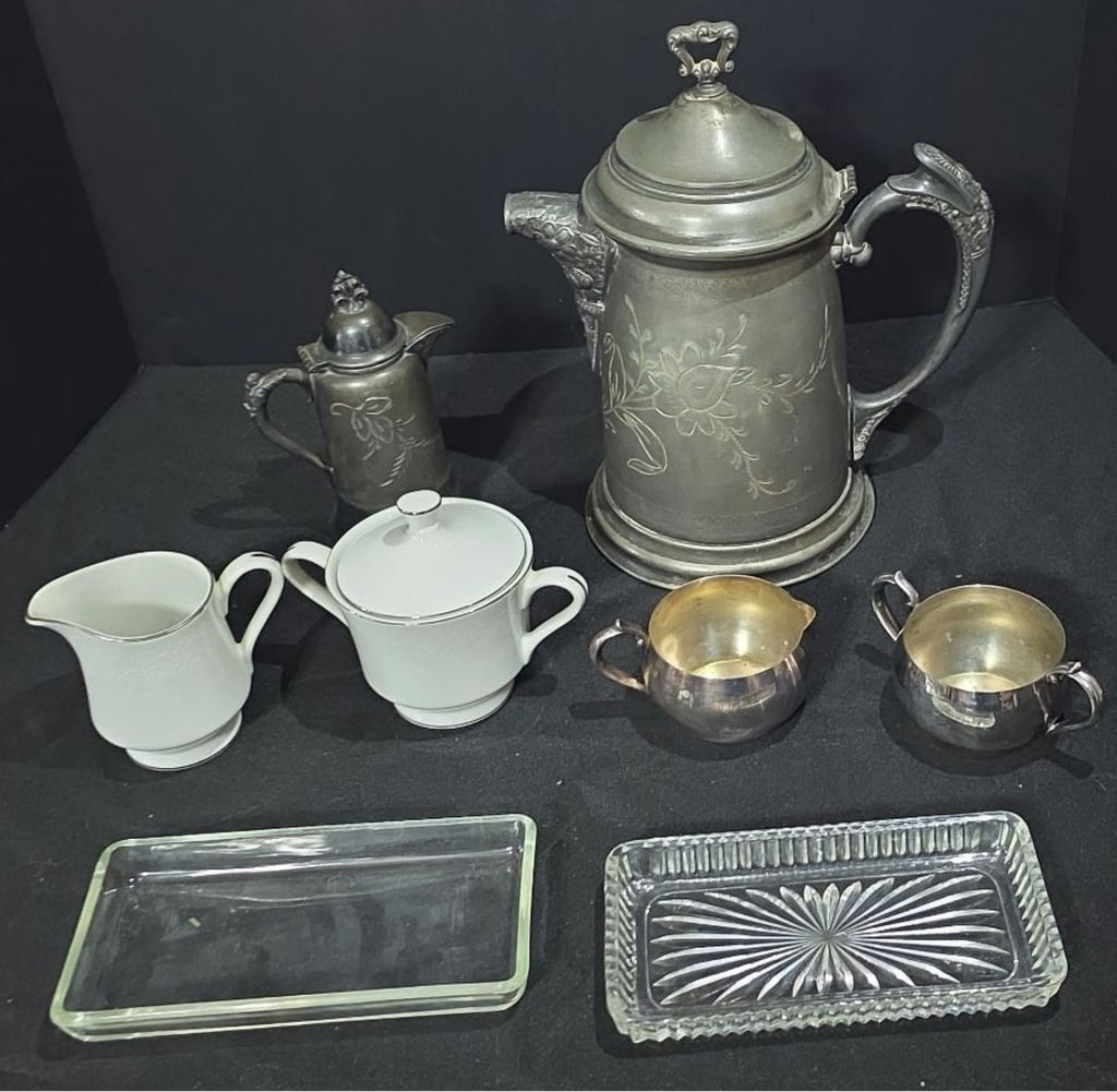 Assorted vintage pewterware, glassware and china - image 1 of 11