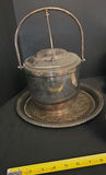 Vintage Silver Plated Ice Bucket and metal leather wrapped ice bucket with floral teacup and saucer on trays - thumbnail 3 of 4