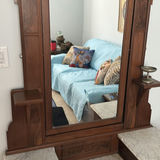 Antique wooden vanity with mirror and marble-topped side shelves - thumbnail 3 of 9