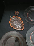 Pink etched glass dinnerware with amber accents - thumbnail 6 of 8
