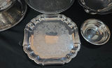 Silver-plated serving ware set with lidded chafing dish and engraved trays - thumbnail 2 of 6