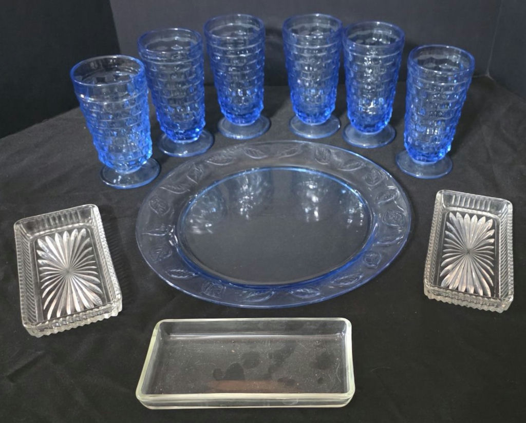Blue glassware and crystal serving dishes - image 1 of 6