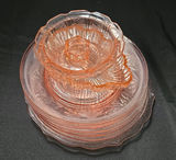 Pink etched glass dinnerware with amber accents - thumbnail 8 of 8