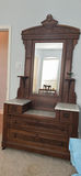 Antique wooden vanity with mirror and marble-topped side shelves - thumbnail 1 of 9