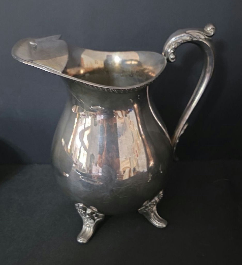 Antique silver-plated pitcher set with bowl and tray - image 4 of 5