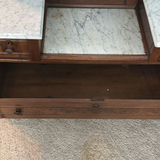 Antique wooden vanity with mirror and marble-topped side shelves - thumbnail 7 of 9