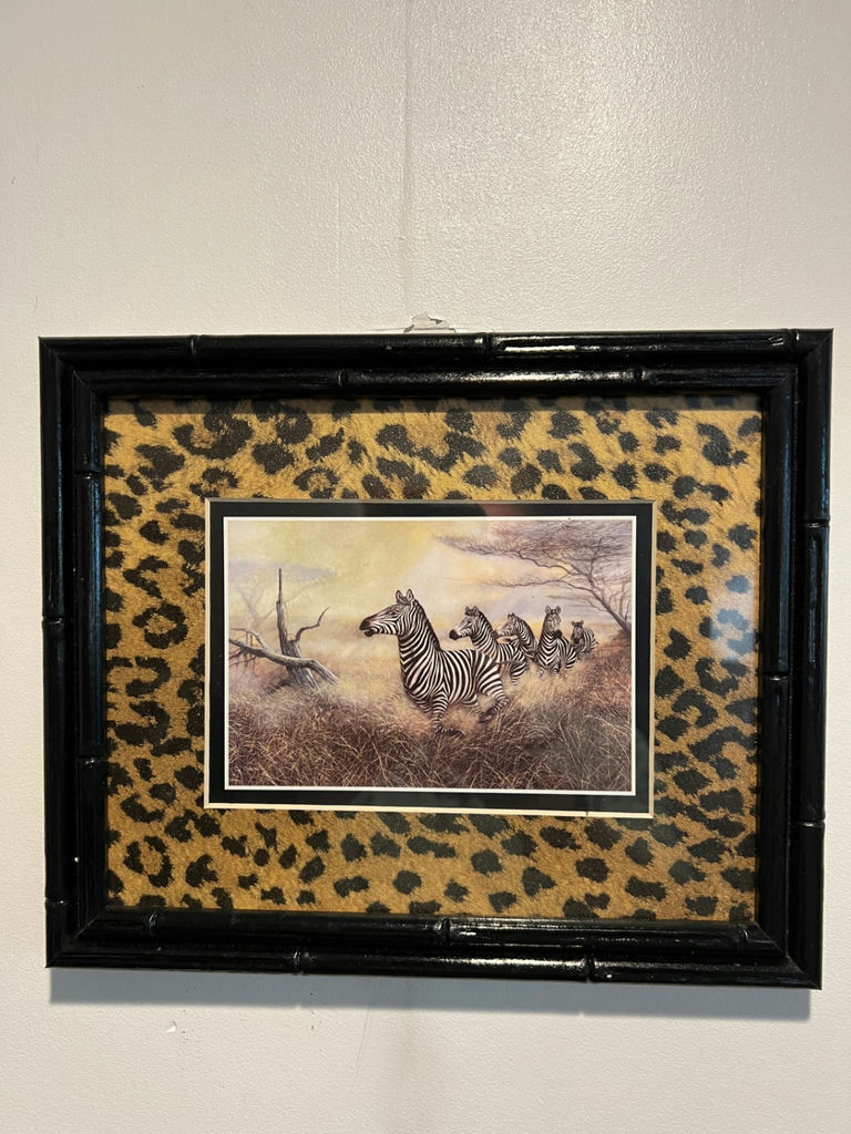 Framed zebra safari art print with leopard-print mat 12 X 10 - image 1 of 4